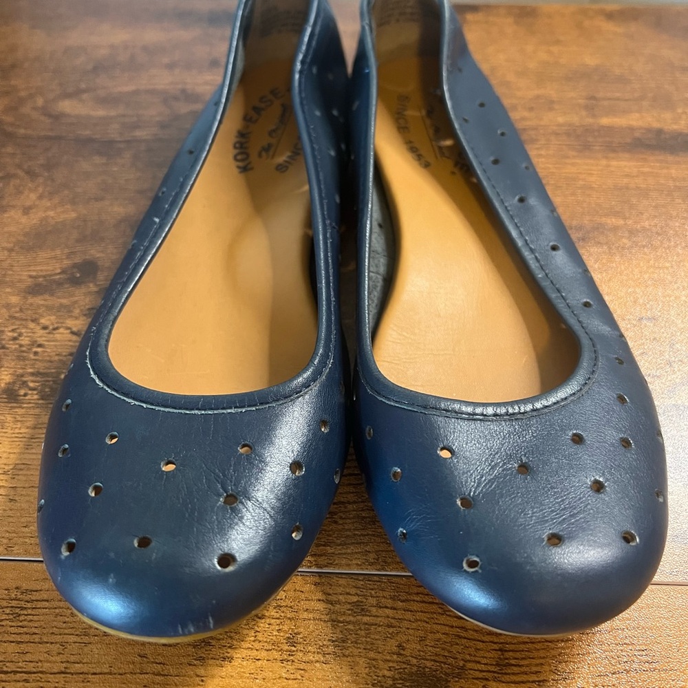Kork-Ease Navy Perforated Leather Ballet Flats